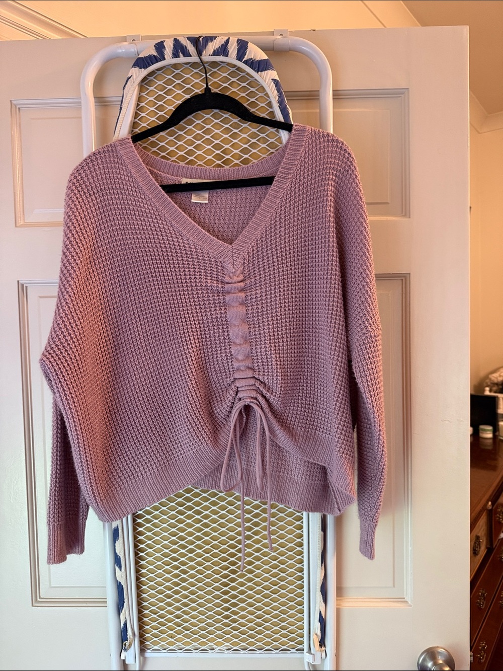 Cotton Emporium V-Neck Ruched Drawstring Sweater